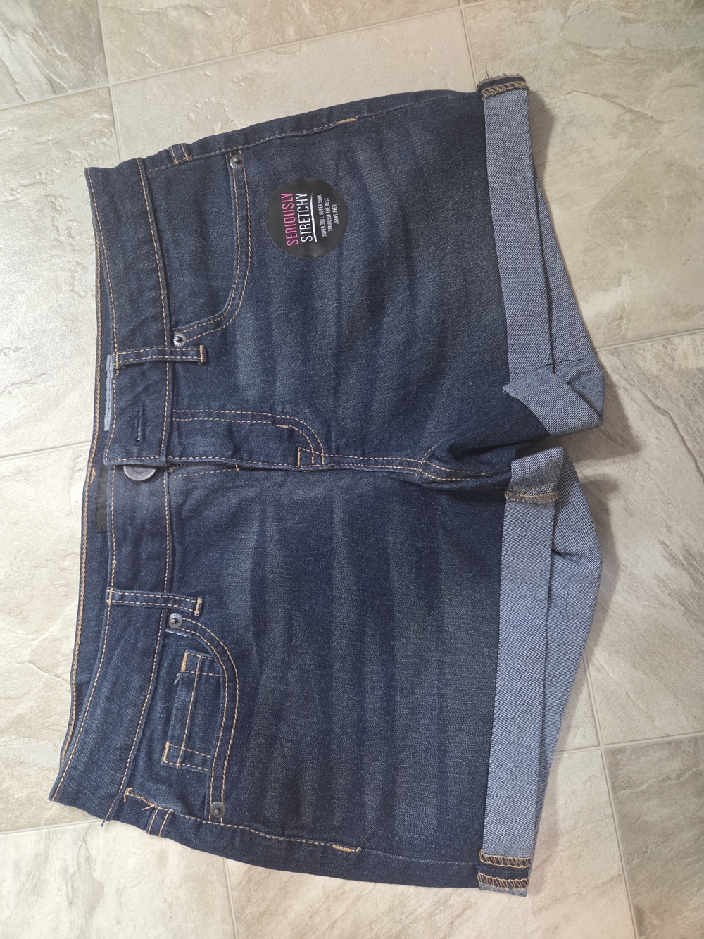 Aeropostale Midi Dark Indigo Denim Rolled Hem Shorts